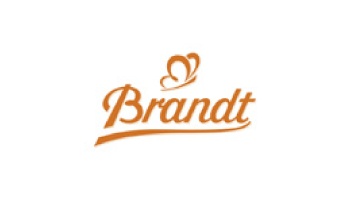Das Bild zeigt das Brandt-Logo, das den Namen „Brandt“ in kursiver orangefarbener Schrift enthält. Über dem Namen befindet sich ein stilisiertes orangefarbenes Herz mit einer kleineren Herzform darin. Das Logo steht auf einem weißen Hintergrund.