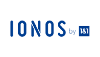 Das Bild zeigt das IONOS-Logo mit dem Text „IONOS by 1&1“. Das Wort „IONOS“ steht in großen blauen Großbuchstaben, und der Ausdruck „by 1&1“ steht in kleinerer blauer Schrift rechts davon, wobei „1&1“ in einem blauen Quadrat eingeschlossen ist.