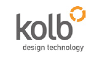Logo von Kolb Design Technology mit dem Text „kolb“ in grauen Kleinbuchstaben und darunter dem Ausdruck „design technology“ in kleineren grauen Buchstaben. Im oberen rechten Teil des „b“ in „kolb“ ist ein orangefarbenes, stilisiertes kreisförmiges Element positioniert.